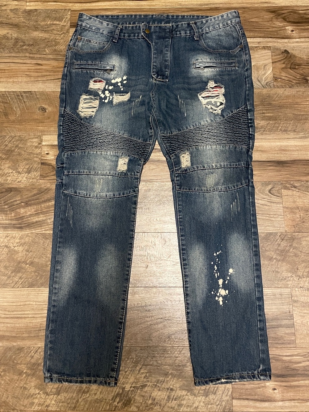 BALMAIN Men’s Jeans Rare Ripped Destroyed Biker Jeans with Zippers Size 40